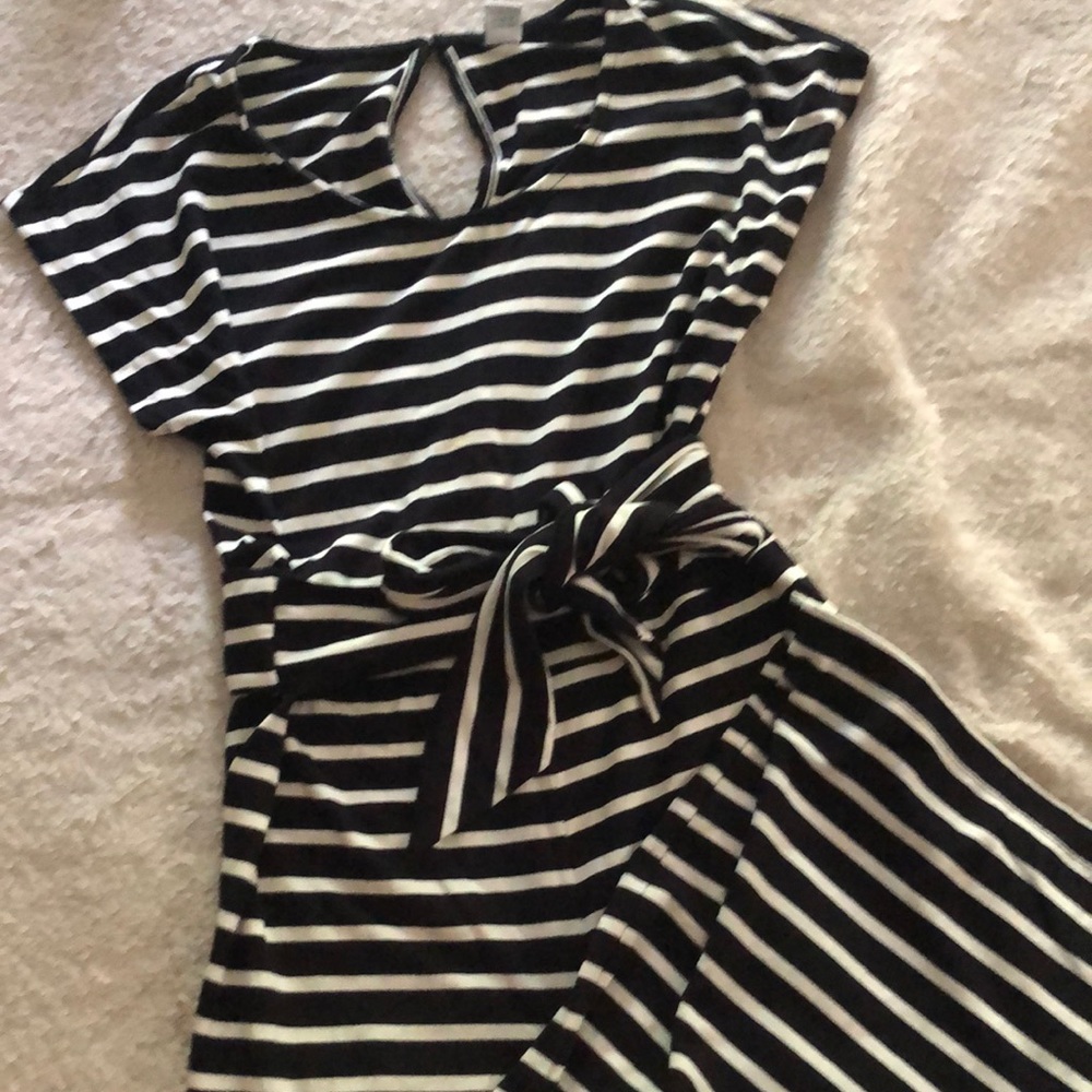 Old Navy short sleeved striped romper full length pant romper